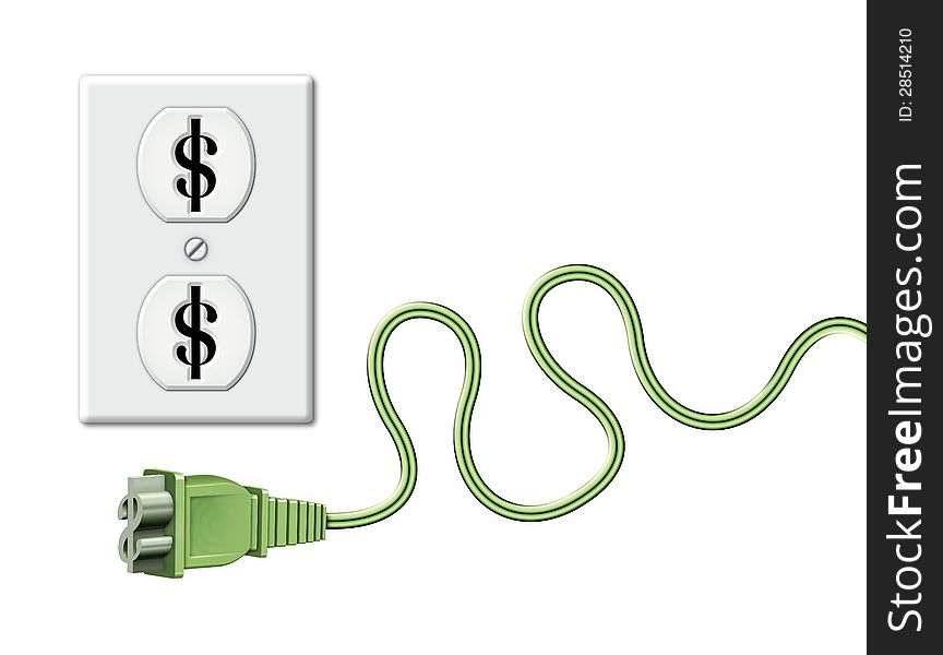 Illustration of an electrical outlet ad cord as dollar symbols. Illustration of an electrical outlet ad cord as dollar symbols.