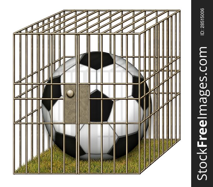 Illustration of a soccerball in a jail cell. Illustration of a soccerball in a jail cell.