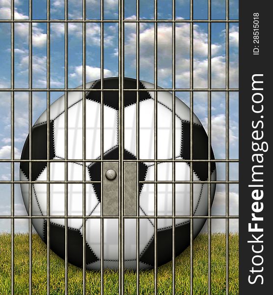Illustration of a soccerball in a jail cell. Illustration of a soccerball in a jail cell.