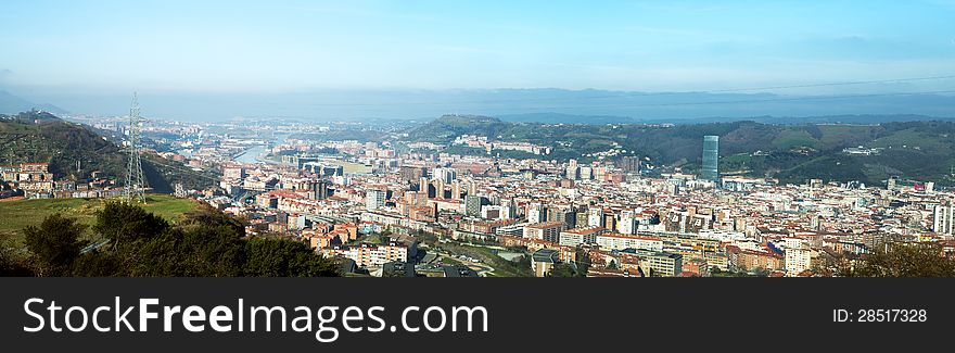 Extreme wide panoramic view of Bilbao city. Extreme wide panoramic view of Bilbao city
