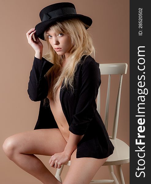 Sexy Woman In Black Hat And Jacket