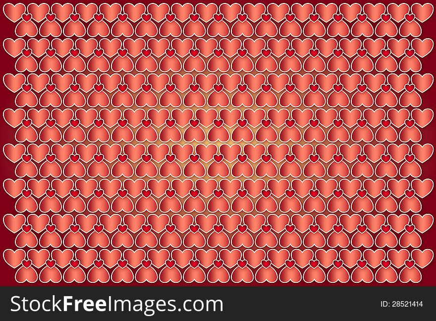 Valentine background with hearts on a red background