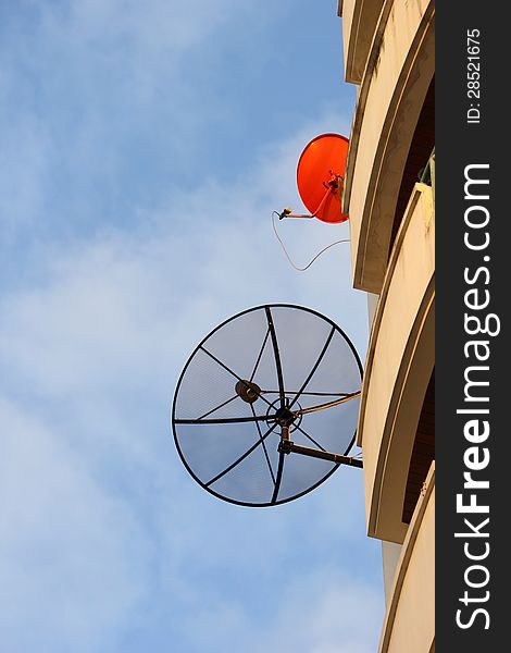 Satellite Dishes, Black And Red Corner.