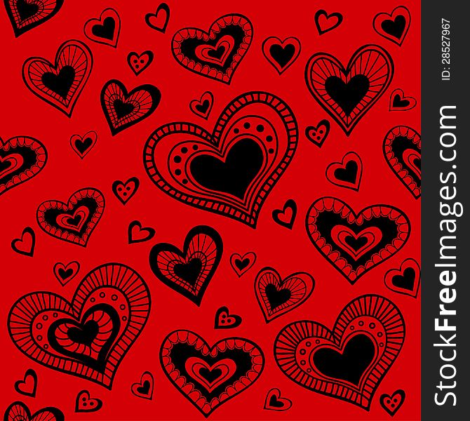 Red pattern with hearts. You can use it for packaging design, textile design and scrapbooking. Red pattern with hearts. You can use it for packaging design, textile design and scrapbooking.