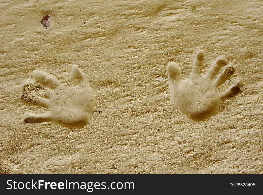 Handprints print in a sand cave around Nevsha Station, Bulgaria. Handprints print in a sand cave around Nevsha Station, Bulgaria