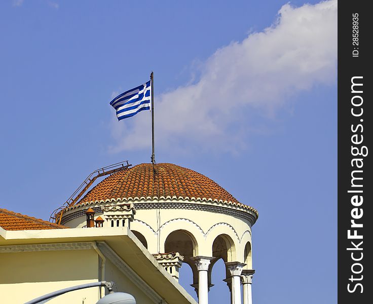 Greek flag on a governmental building