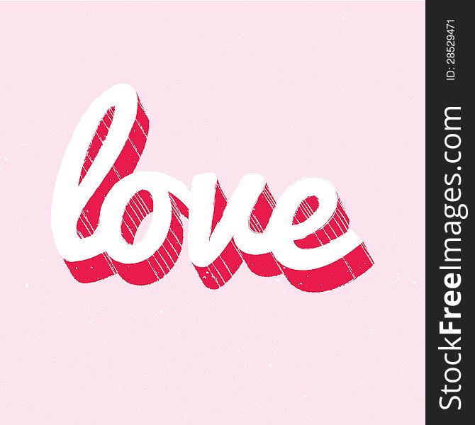 Red and white love lettering on pink background