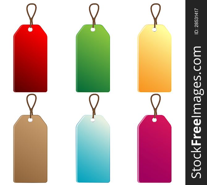 six varicoloured price-lists with cordages on a white background. six varicoloured price-lists with cordages on a white background