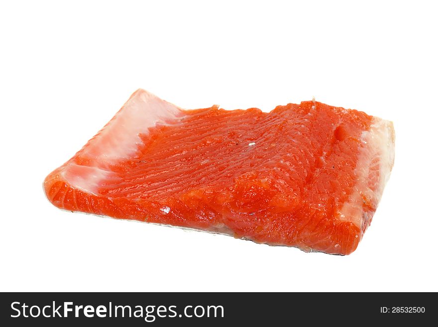 Fresh trout fillet piece isolated on white background. Fresh trout fillet piece isolated on white background