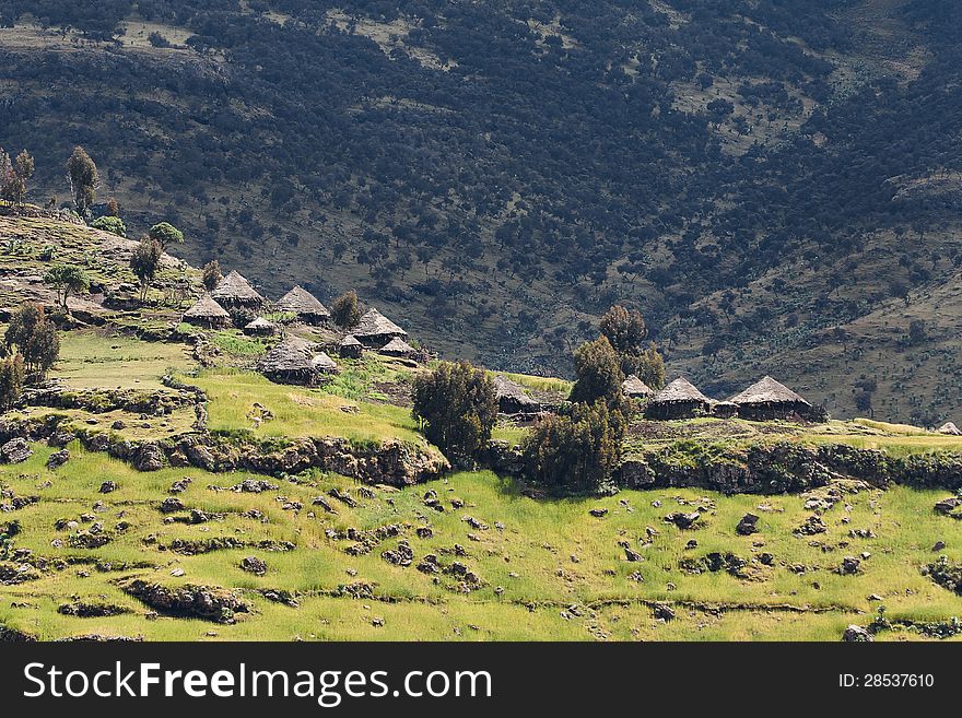 Village in Ethiopia with characteristic round houses. Village in Ethiopia with characteristic round houses.