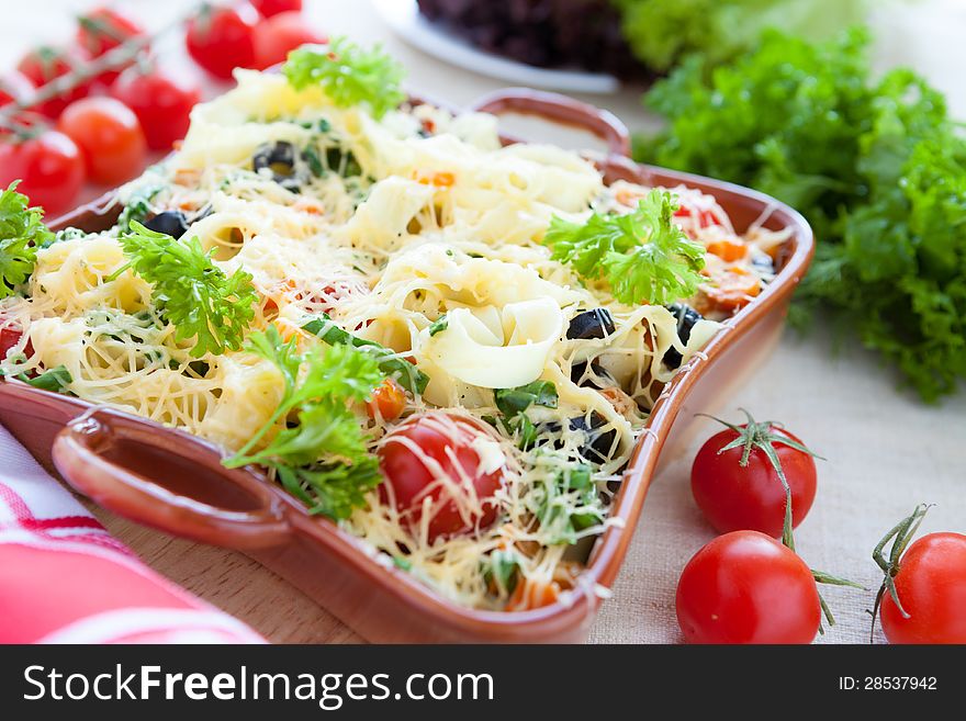 Vegetable pasta with parmesan cheese