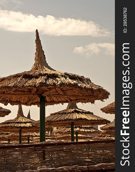 Reed tents on a beach in Egypt