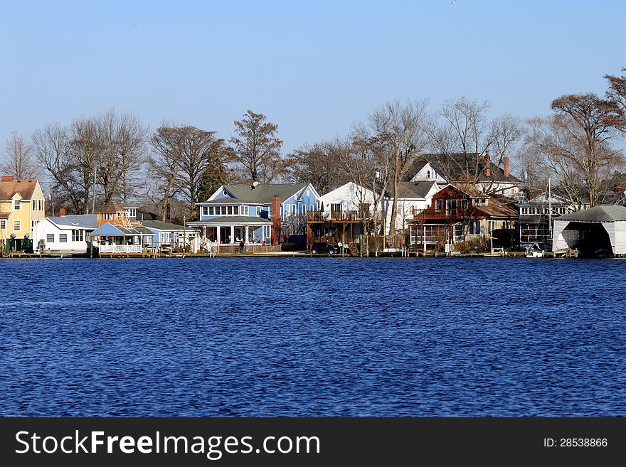 Houses on waterfront in Hertford, NC, USA