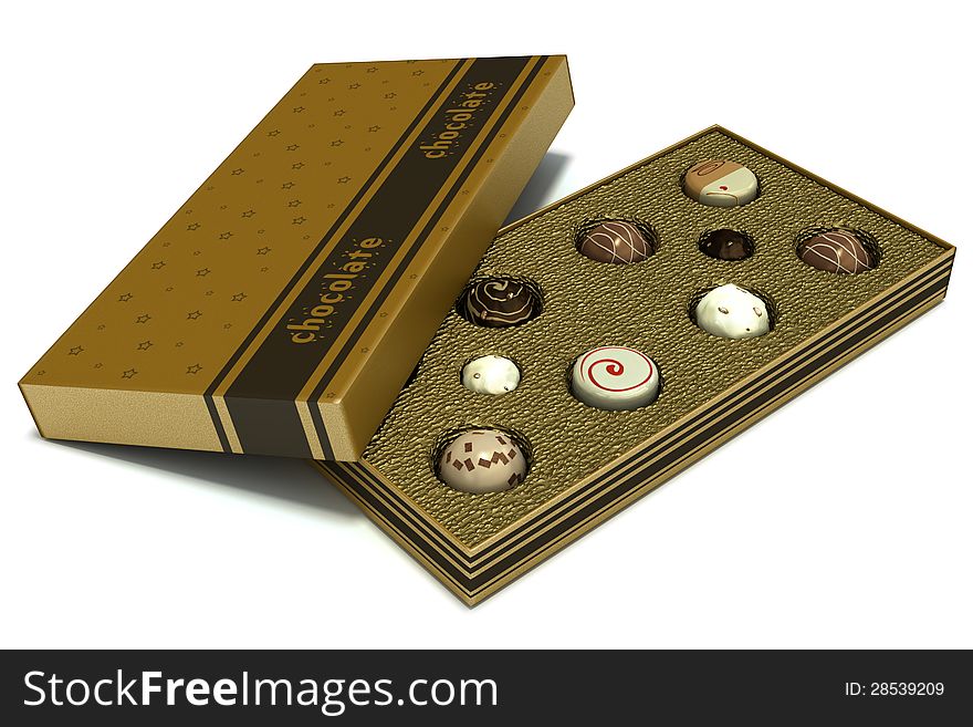 Box of assorted chocolates isolated on a white background
