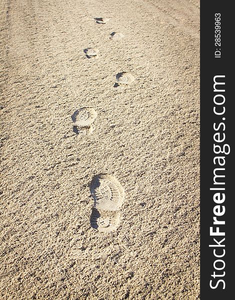 Footprints, Beach. Imprint of the shoe on sand