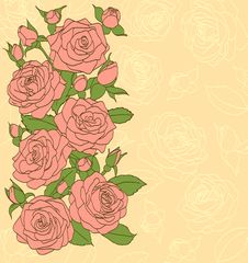 Flowers, Leaves And Buds Pink Roses. Painted In The Old Style. Suitable Background For Text And Postcards Royalty Free Stock Image Flowers, Leaves And Buds Pink Roses. Painted In The Old Style. Suitable Background For Text And Postcards Royalty Free Stock Image