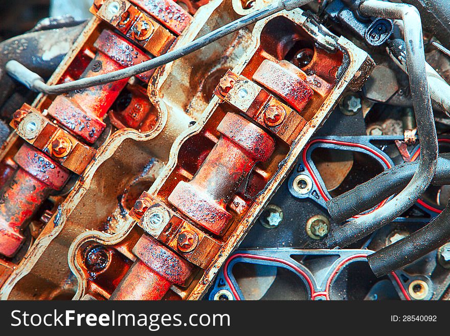 Old engine in vintage style with bright colors. Old engine in vintage style with bright colors