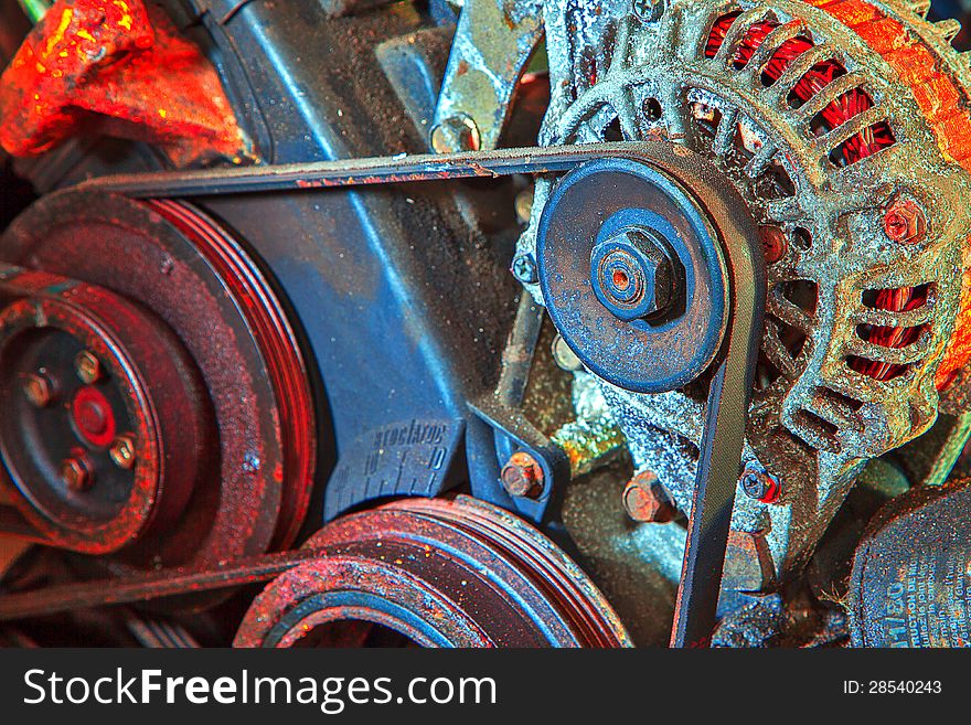 Old engine in vintage style with bright colors. Old engine in vintage style with bright colors