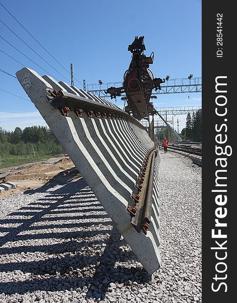 The construction of the railway in the Leningrad region, Russia