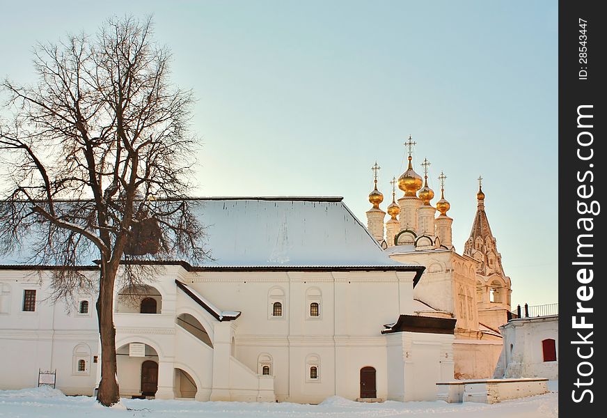 Church and ancient white-stone buildings in Ryazan Kremlin. Church and ancient white-stone buildings in Ryazan Kremlin