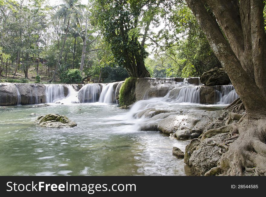Waterfall named Jed Sao Noi waterfall, Saraburi Province, Thailand.