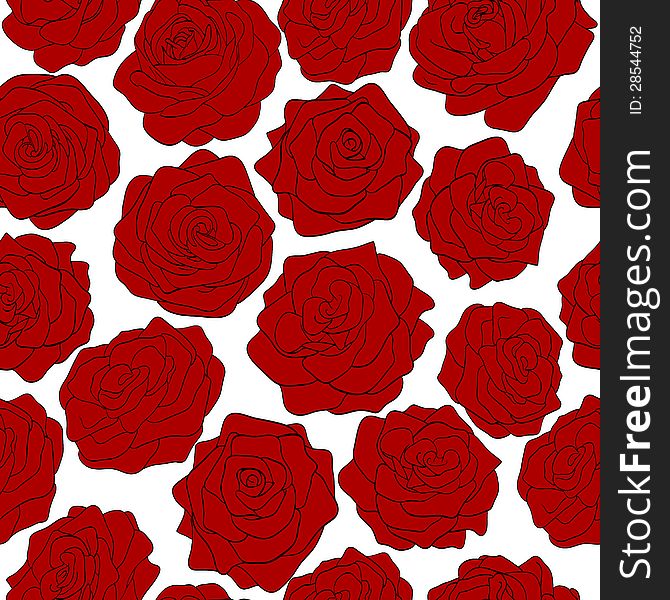 Seamless pattern red roses on a white background