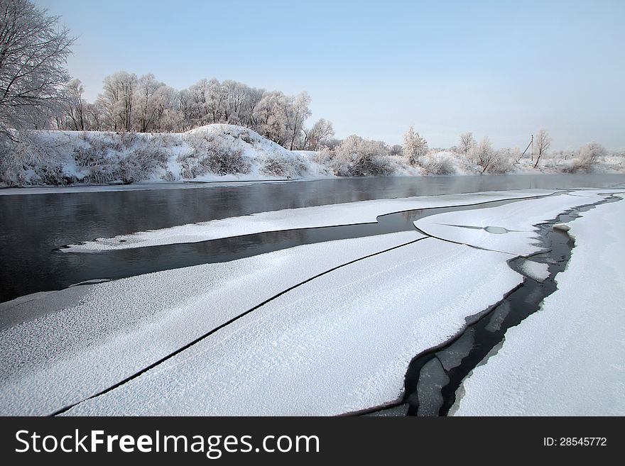 Winter's day on the river Zai-ice drift