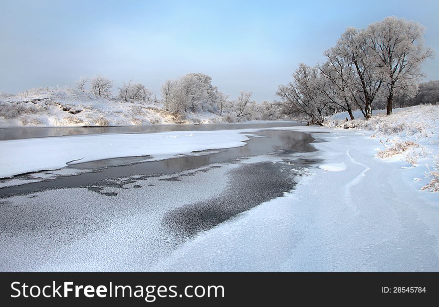 Winter's day on the river Zai-ice drift
