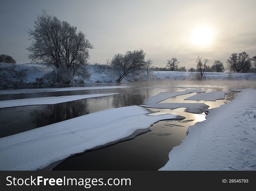 Winter's day on the river Zai-ice drift