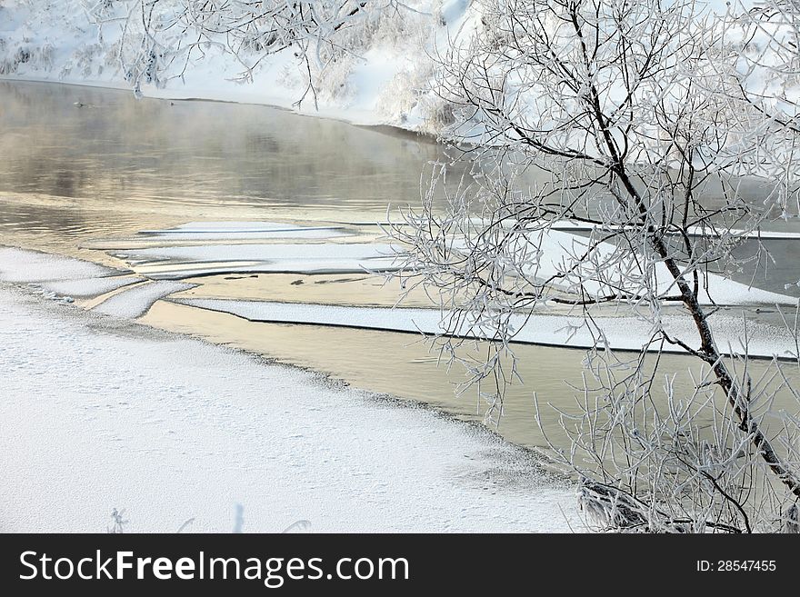 Winter's day on the river Zai-ice drift