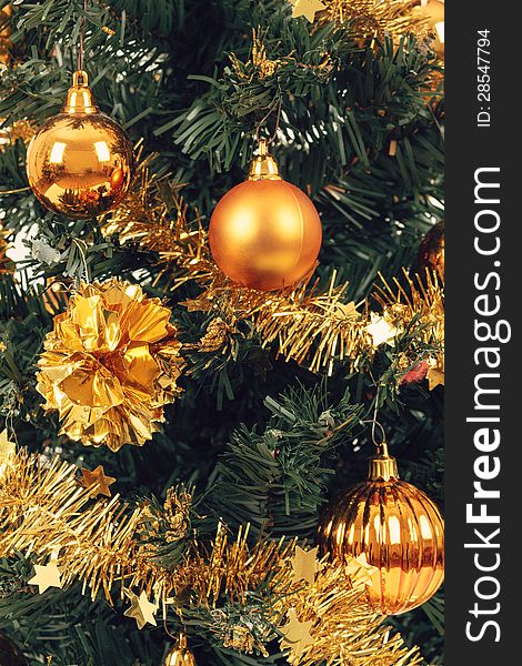 Yellow decorated christmas tree