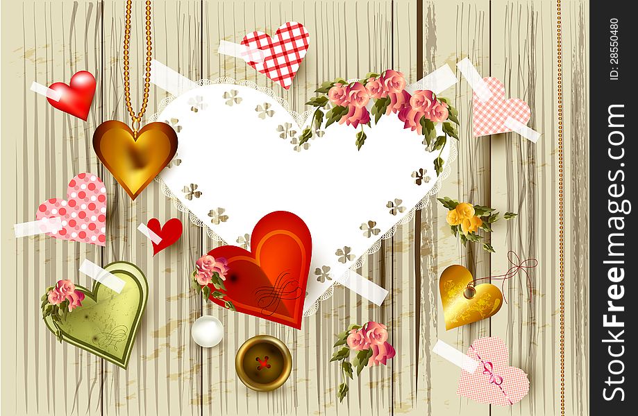 Valentine  Valentine's day background with  hearts from gold, lace an. Valentine  Valentine's day background with  hearts from gold, lace an