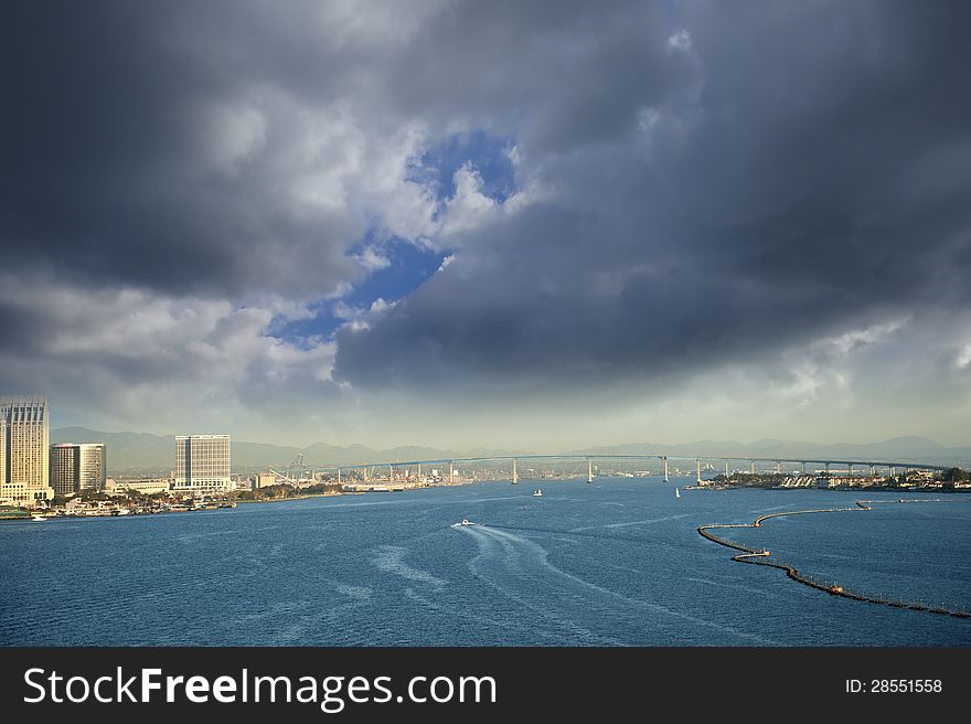 View of downtown San Diego and the Coronado Bridge. View of downtown San Diego and the Coronado Bridge