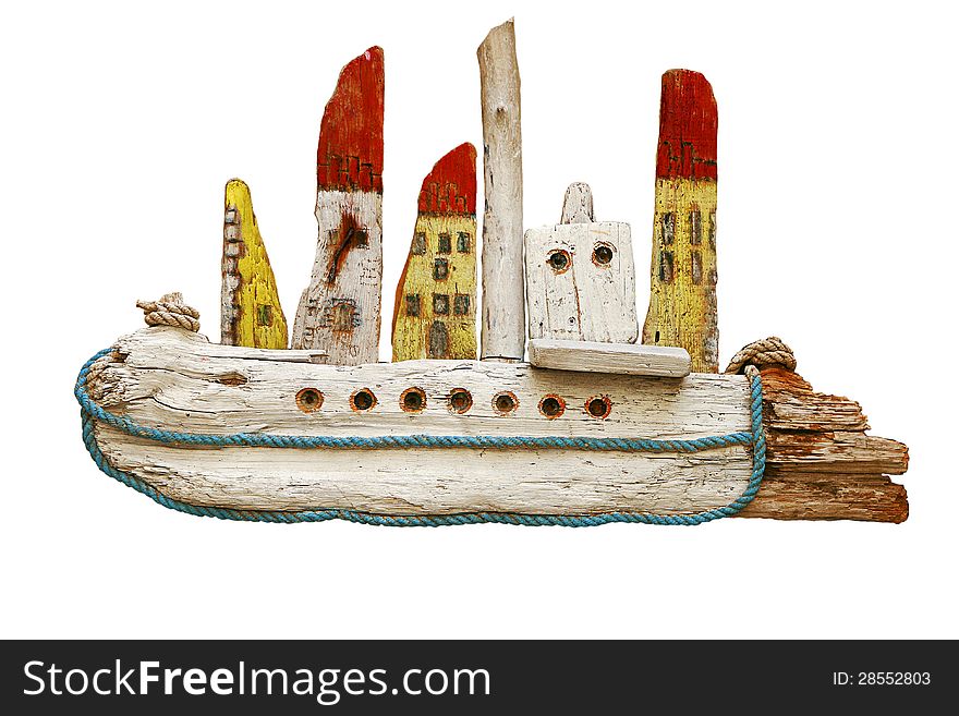 Hand made wooden toy ship