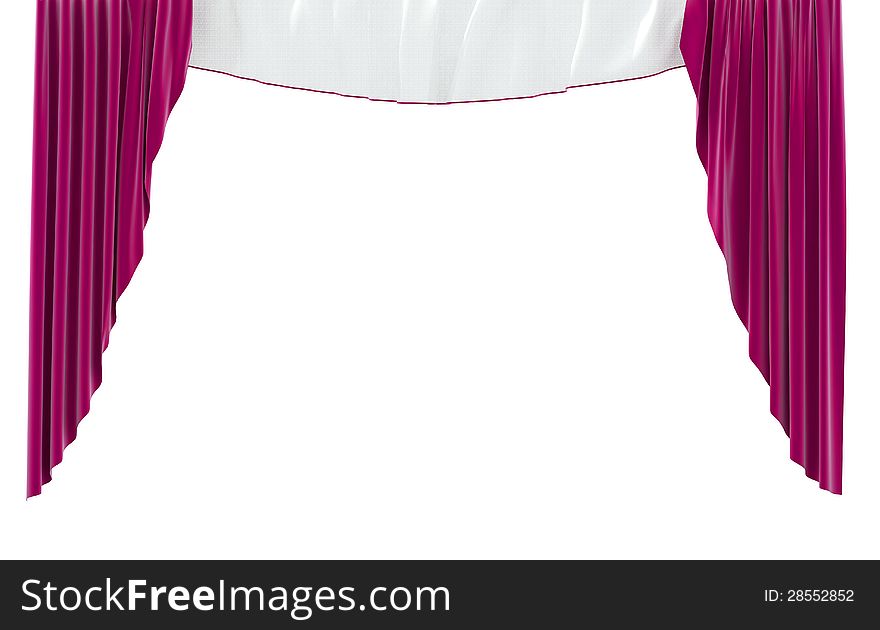 3d rendered soft and heavy red curtain isolated on white