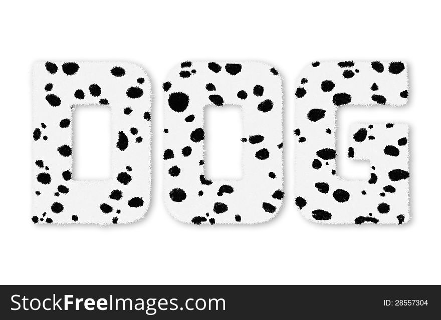 Text DOG woolly Dalmatians isolated on white background