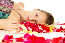 Portrait Of A Girl With Petals Of Roses Stock Image Portrait Of A Girl With Petals Of Roses Stock Image