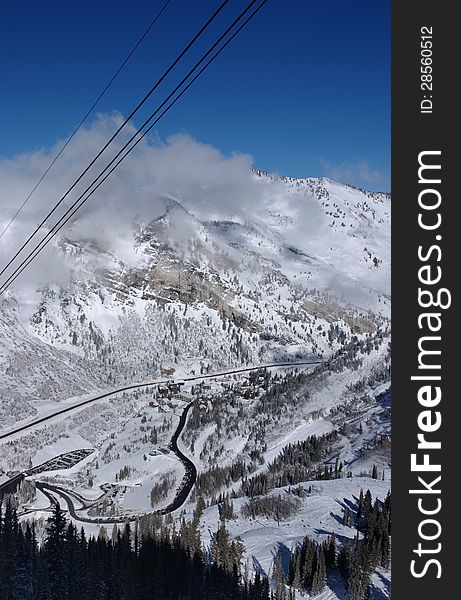 Spectacular view to the Mountains from Snowbird ski resort in Utah, USA