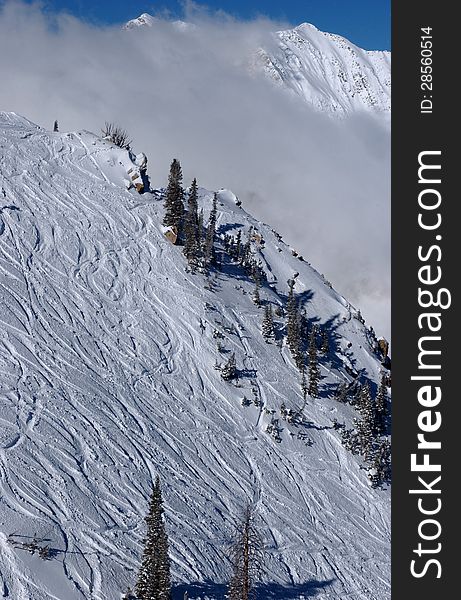 View To The Mountains From Snowbird Ski Resort In Utah, USA