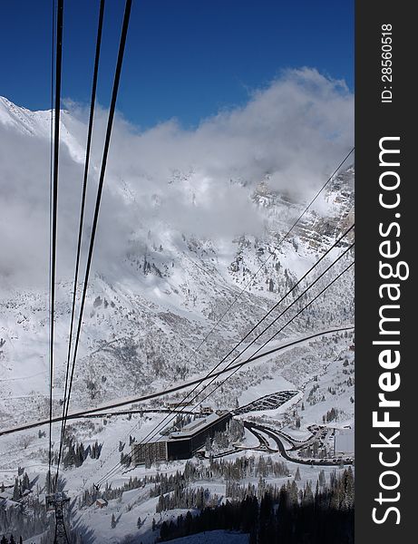 View To The Mountains From Snowbird Ski Resort In Utah, USA