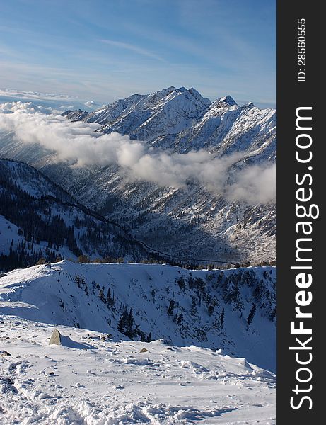 View to the Mountains from Snowbird ski resort in Utah, USA