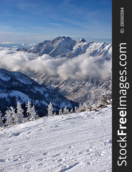 Spectacular View To The Mountains From Snowbird Ski Resort In Utah