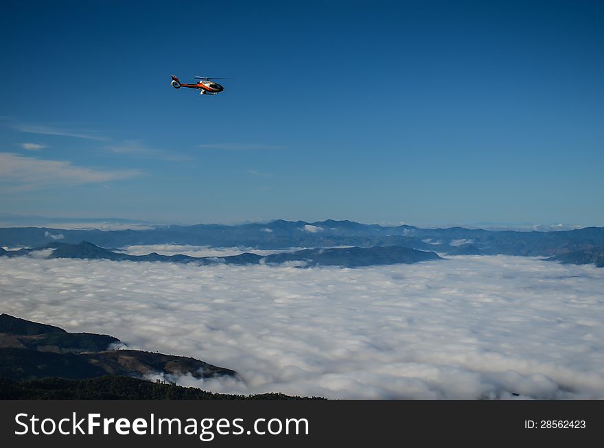 Helicopter in the mist