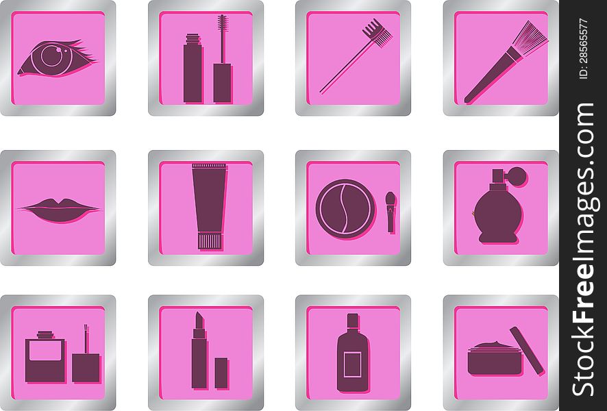 Vector makeup icons on square buttons