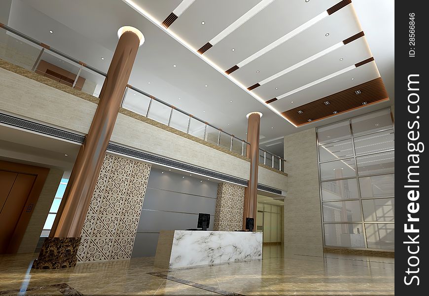 Luxury lobby interior with marble and metal design