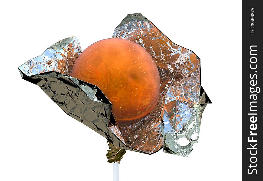 Caramel candy in foil close-up, high resolution 3d render