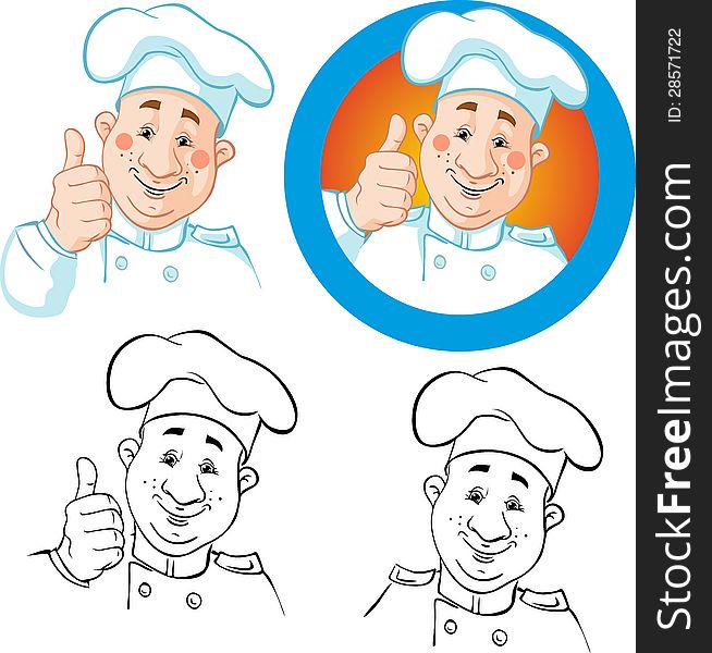 Chef icons and black outlines isolated on white background. Chef icons and black outlines isolated on white background