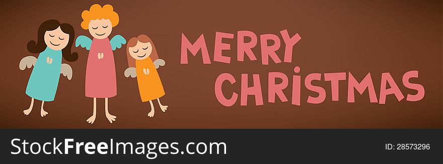 Cartoon vector illustration of merry christmas text sign post card with angels