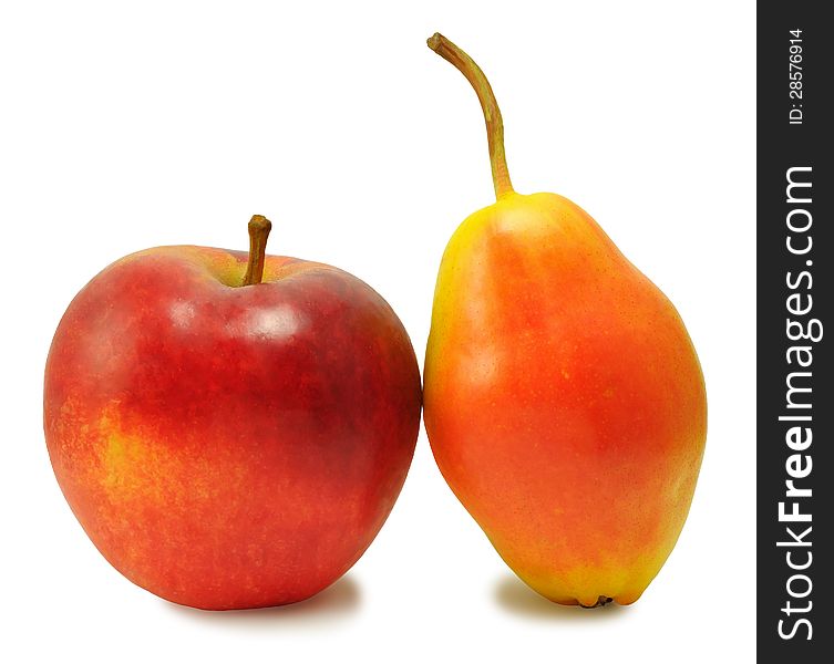 Yellow pear and red apple