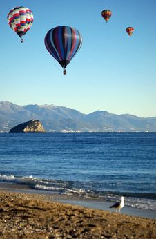 Hot-air Balloons Over The Sea Stock Photos Hot-air Balloons Over The Sea Stock Photos